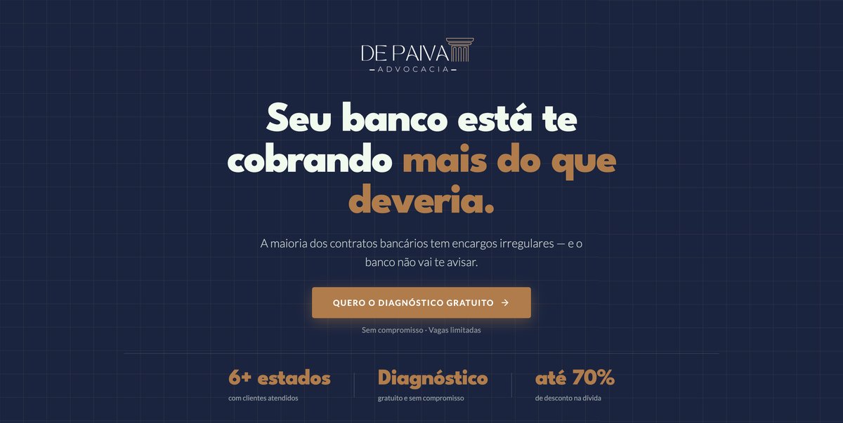 Landing page Advocacia De Paiva, gestão de passivos